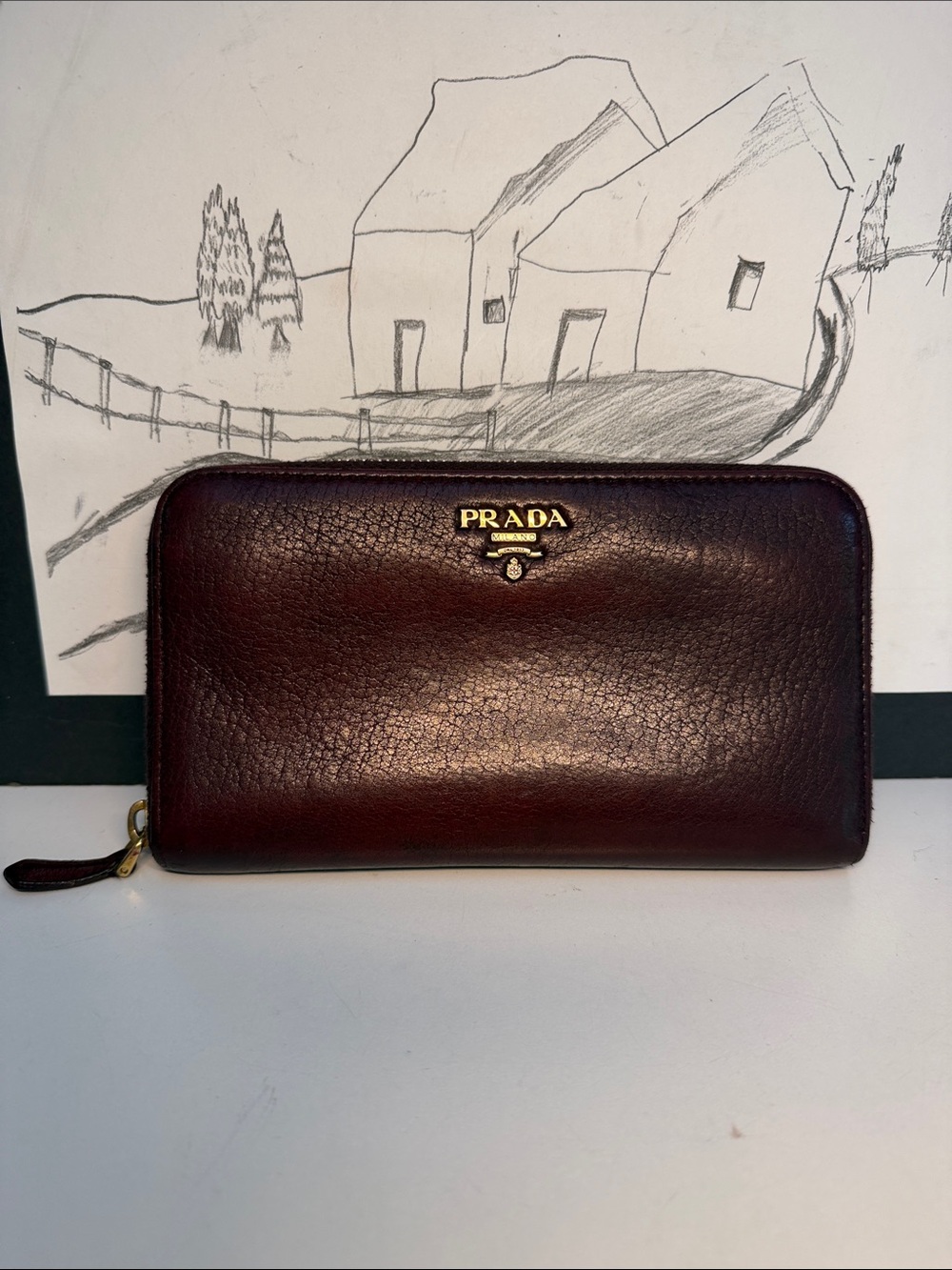 Prada Vitello  Vintage zip-around continental wallet Granato" (deep red/garnet)